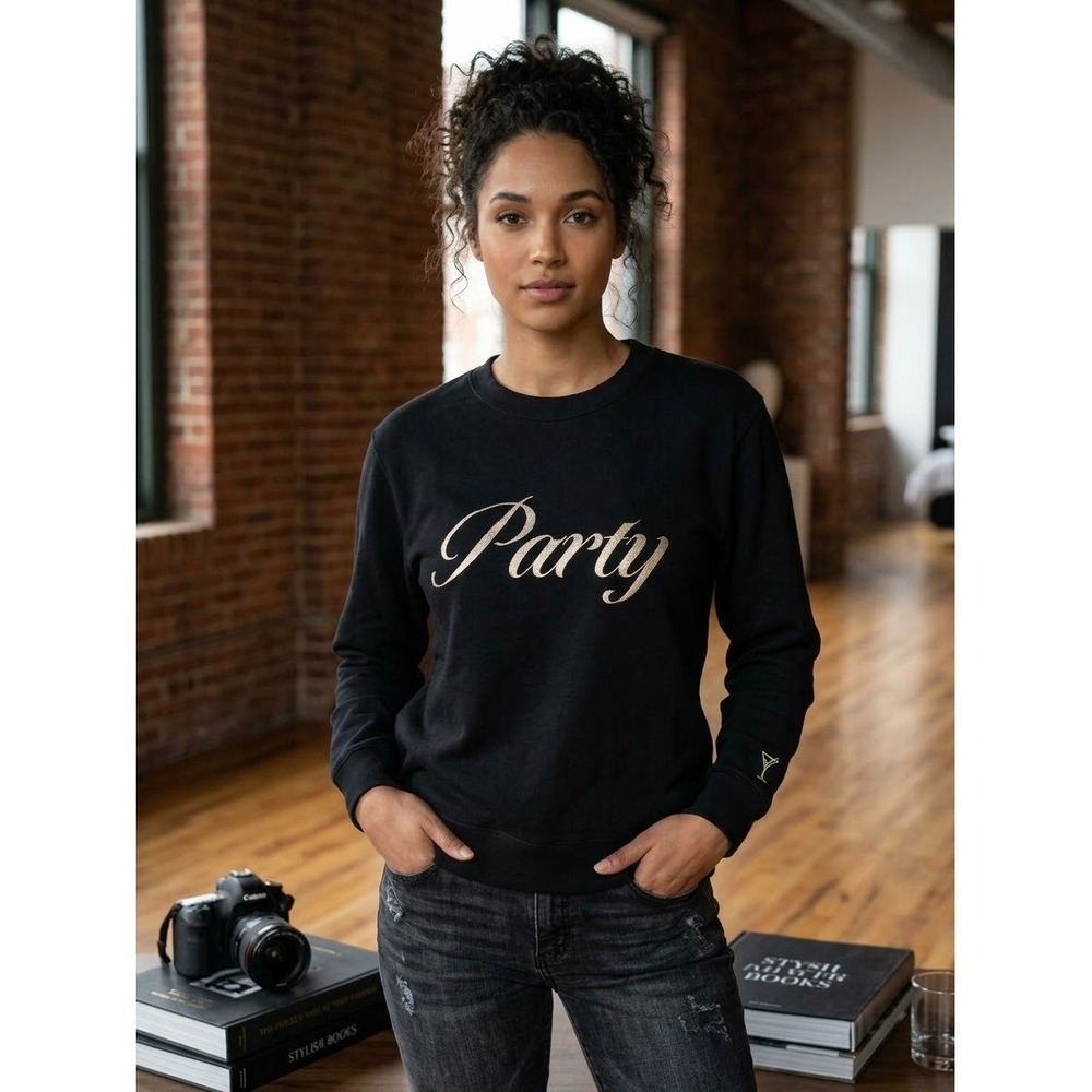 Universal Thread Black Party Glitter fleece Sweatshirt XL NWT Gold Champagne